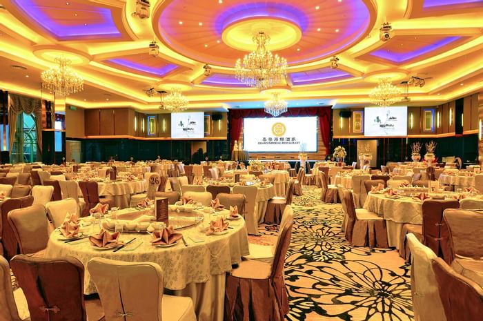 Banquet set-up in a ballroom at Sunway Resort