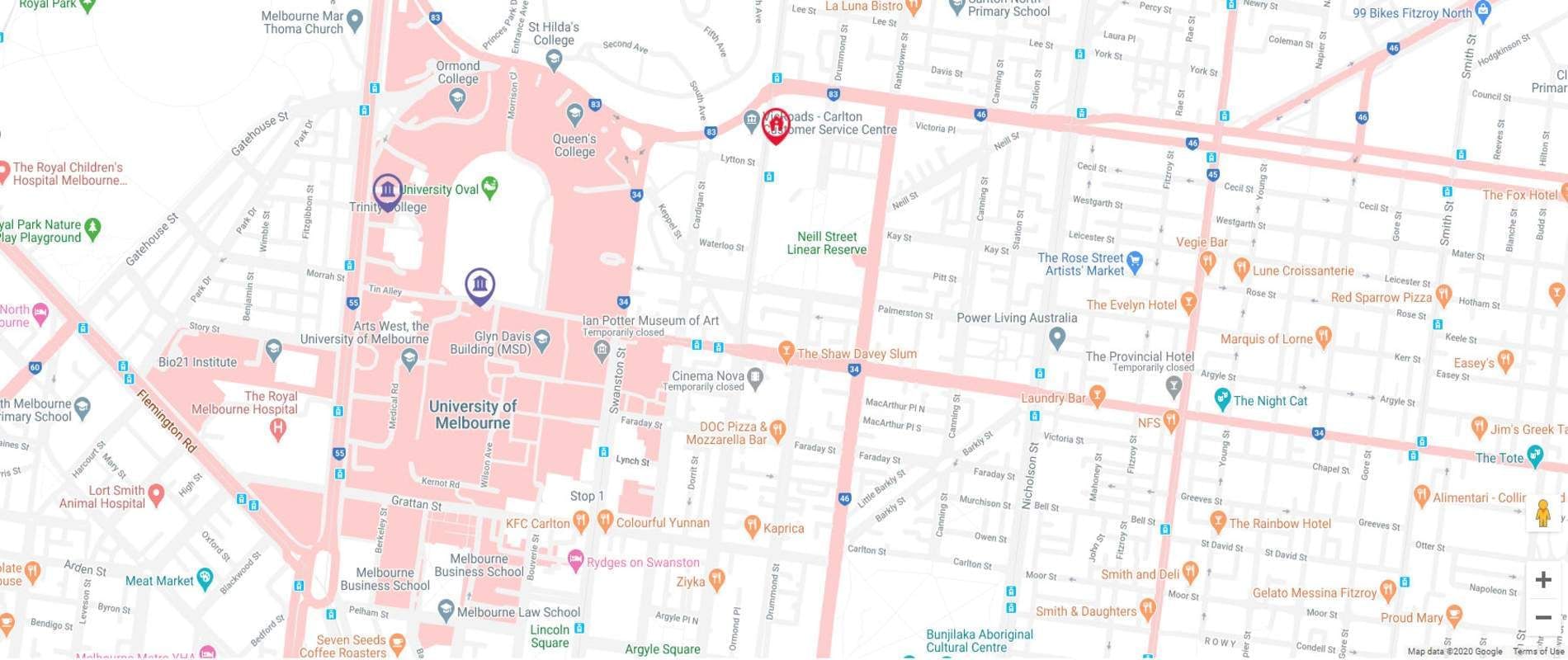 Student Living - 550 Lygon Map