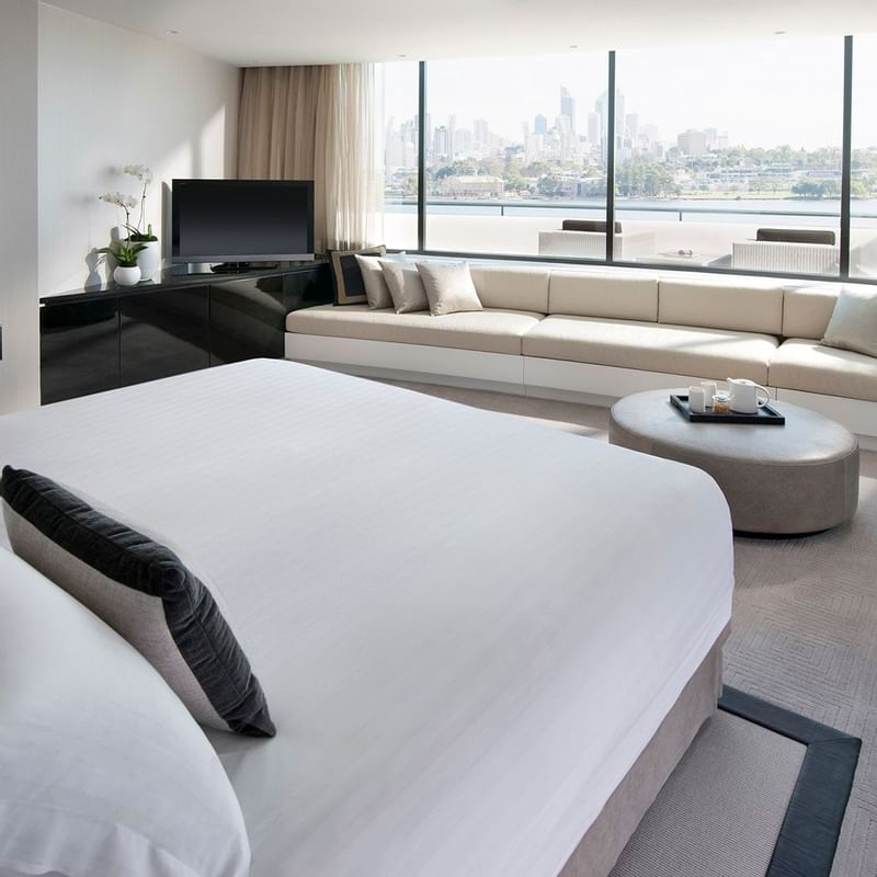 Bed & furniture in Luxe View King room at Crown Metropol Perth