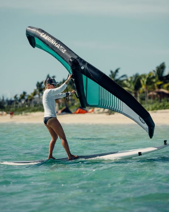 Lady on a wingfoil at the beach near H2O Life Style Resort