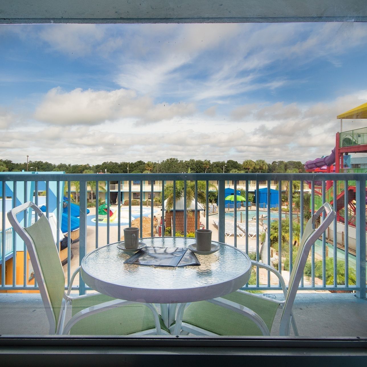 Balcony area with a waterpark view at Flamingo Waterpark Resort