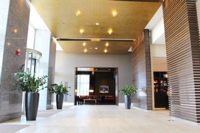 A spacious lobby area of a hotel