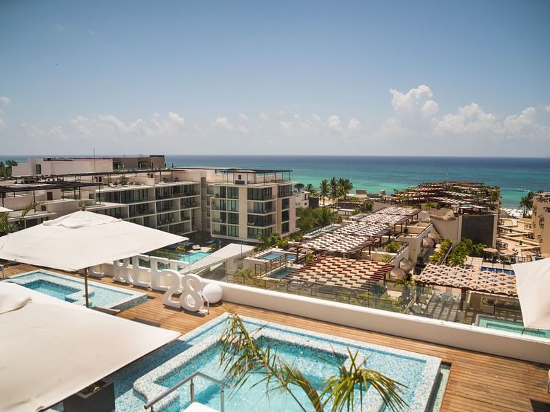 Aerial view of the terrace pool at The Reef 28