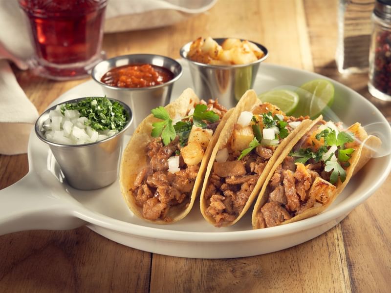 Tacos & side dishes in Sports Lounge at Grand Fiesta Americana