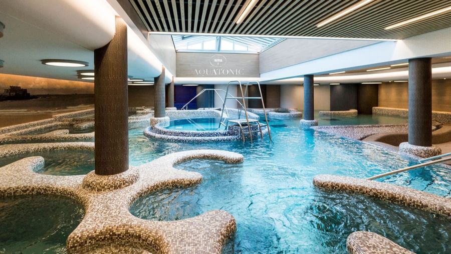 Aquatonic Pool features mosaic tiling at Le Grand Hôtel des Thermes