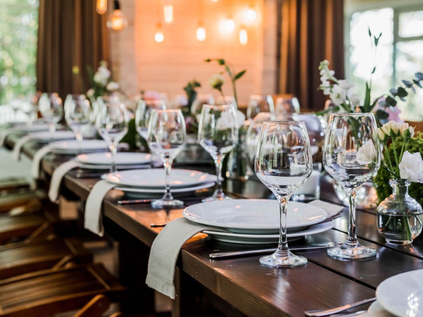 Table set-up in The Overlook Room, The Lodge at Schroon Lake