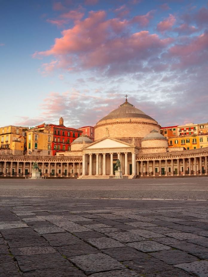 Panoramic view of the Piazza del Plebiscito at sunset near The Independent