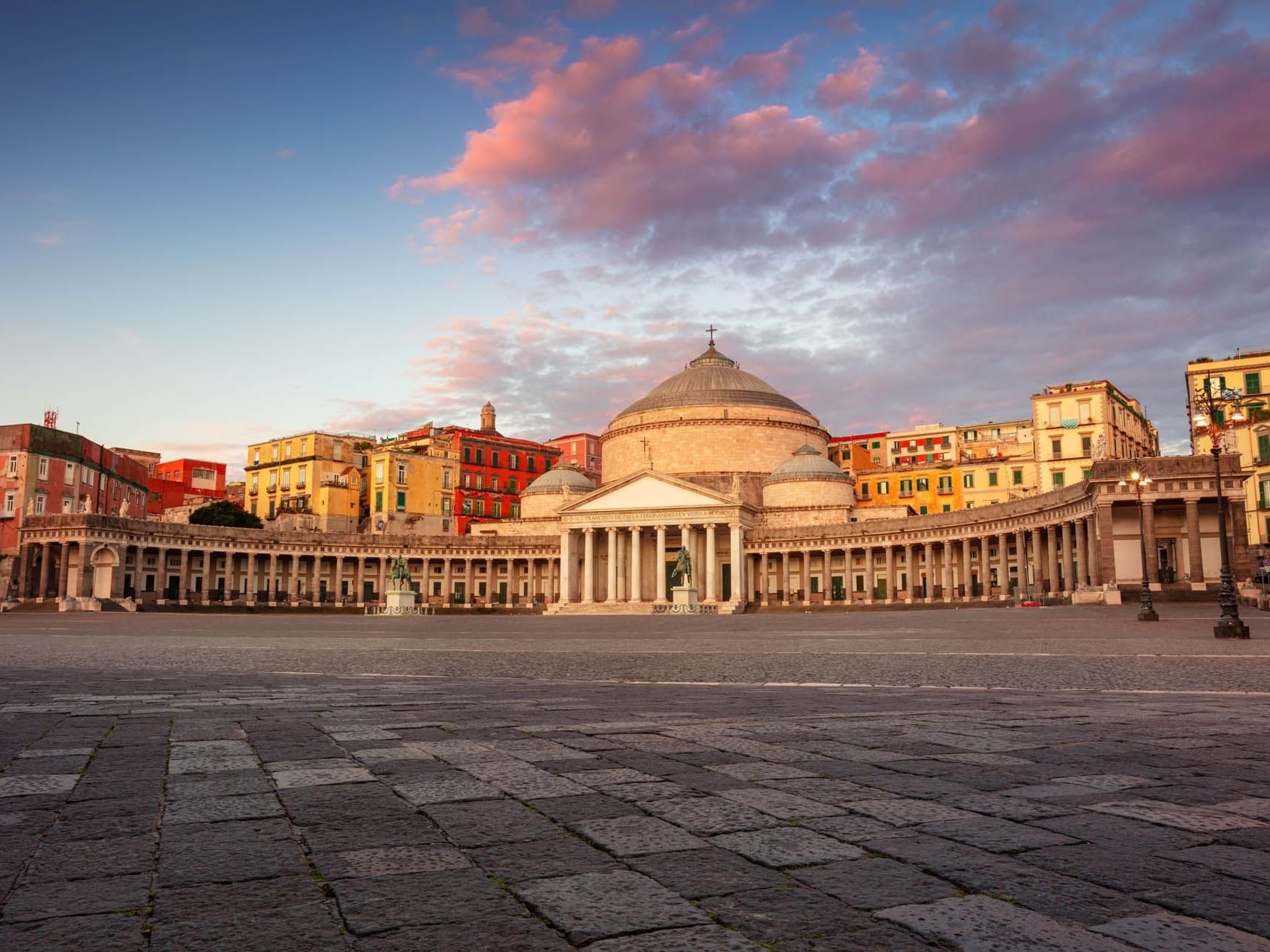 Panoramic view of the Piazza del Plebiscito at sunset near The Independent