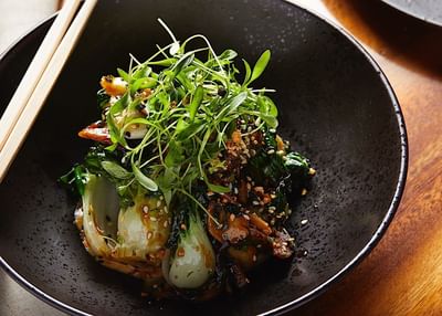 Closeup of a meal served at RUKA of The Godfrey Boston Hotel