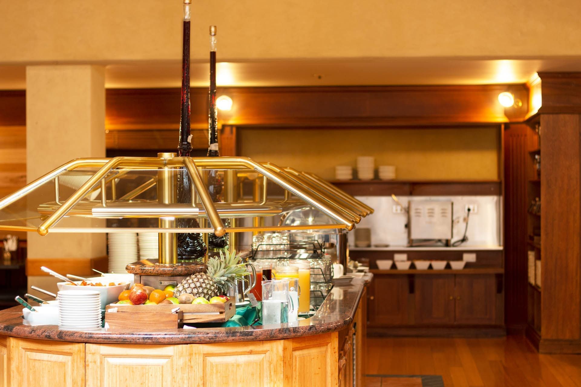 Arranged full buffet in an illuminated counter area at Hotel Grand Chancellor Launceston