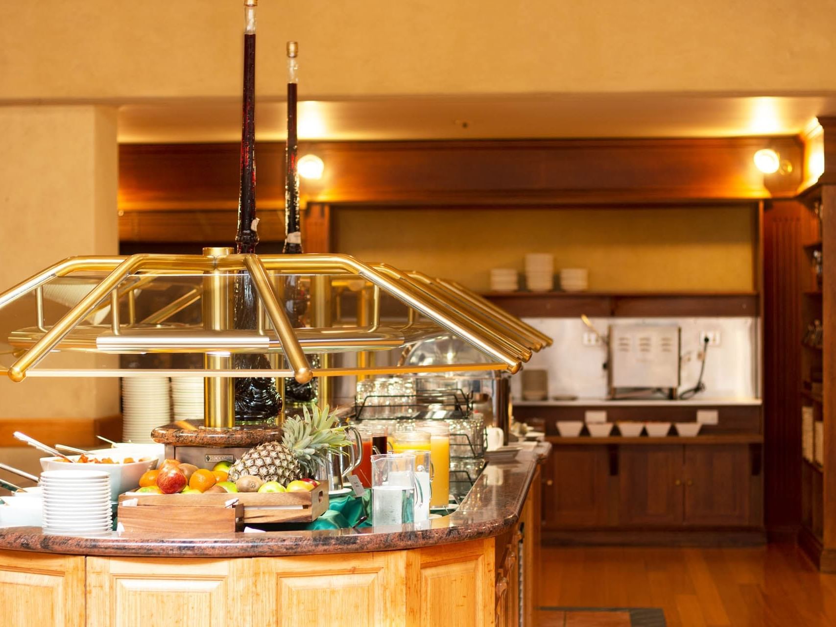 Arranged full buffet in an illuminated counter area at Hotel Grand Chancellor Launceston