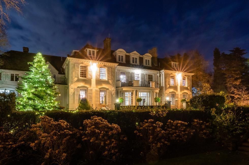 Exterior of Gorse Hill dressed for Christmas offering some of the best Festive Lunch and DInners in Surrey