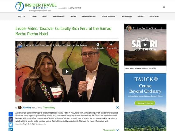 Article published on Insider Travel Report about Hotel Sumaq