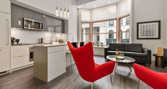 Kitchen & lounge area in Heritage loft at ReStays Ottawa