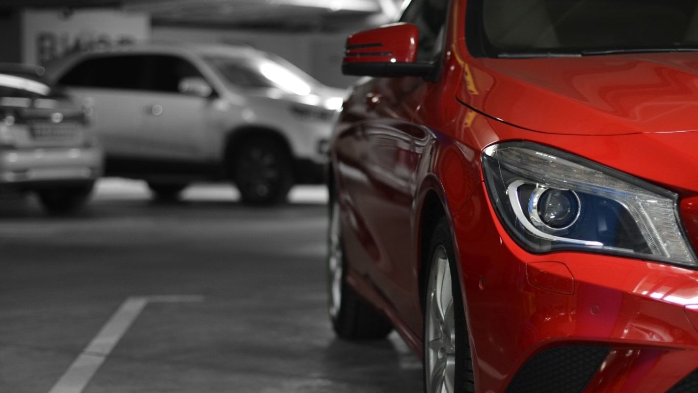 Close-up on a parked car in car park at FA Guadalajara