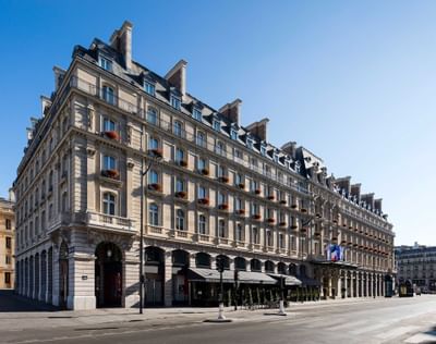 The beautiful cityscape of Hilton Paris Opera with empty street