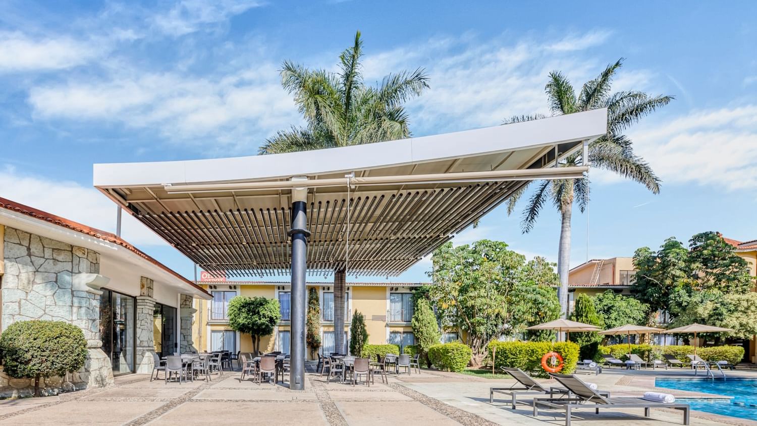 Landscape view of pool patio at Fiesta Inn