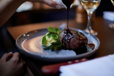 Fillet Steak Forestiere dish served at Amora Hotel Melbourne