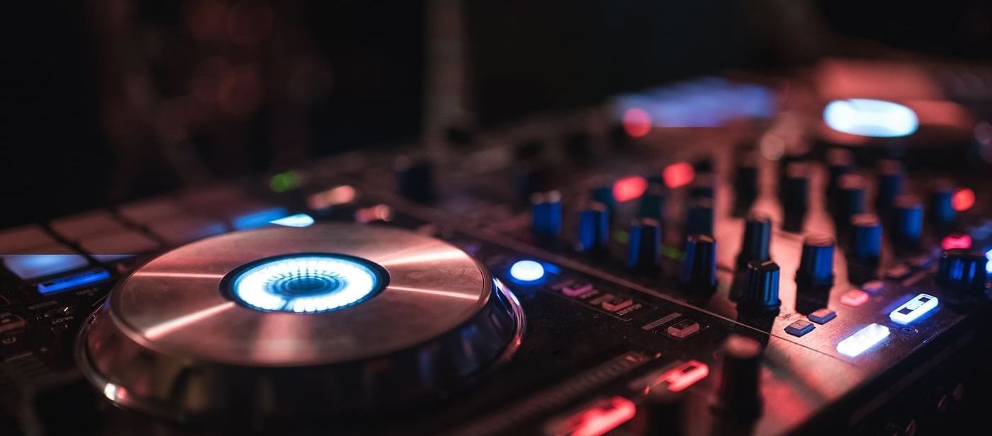 Close-up of a DJ setup for an event held at The Londoner Hotel