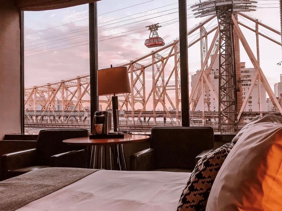 View of the Upper East Side from in bed at The Bentley Hotel NYC