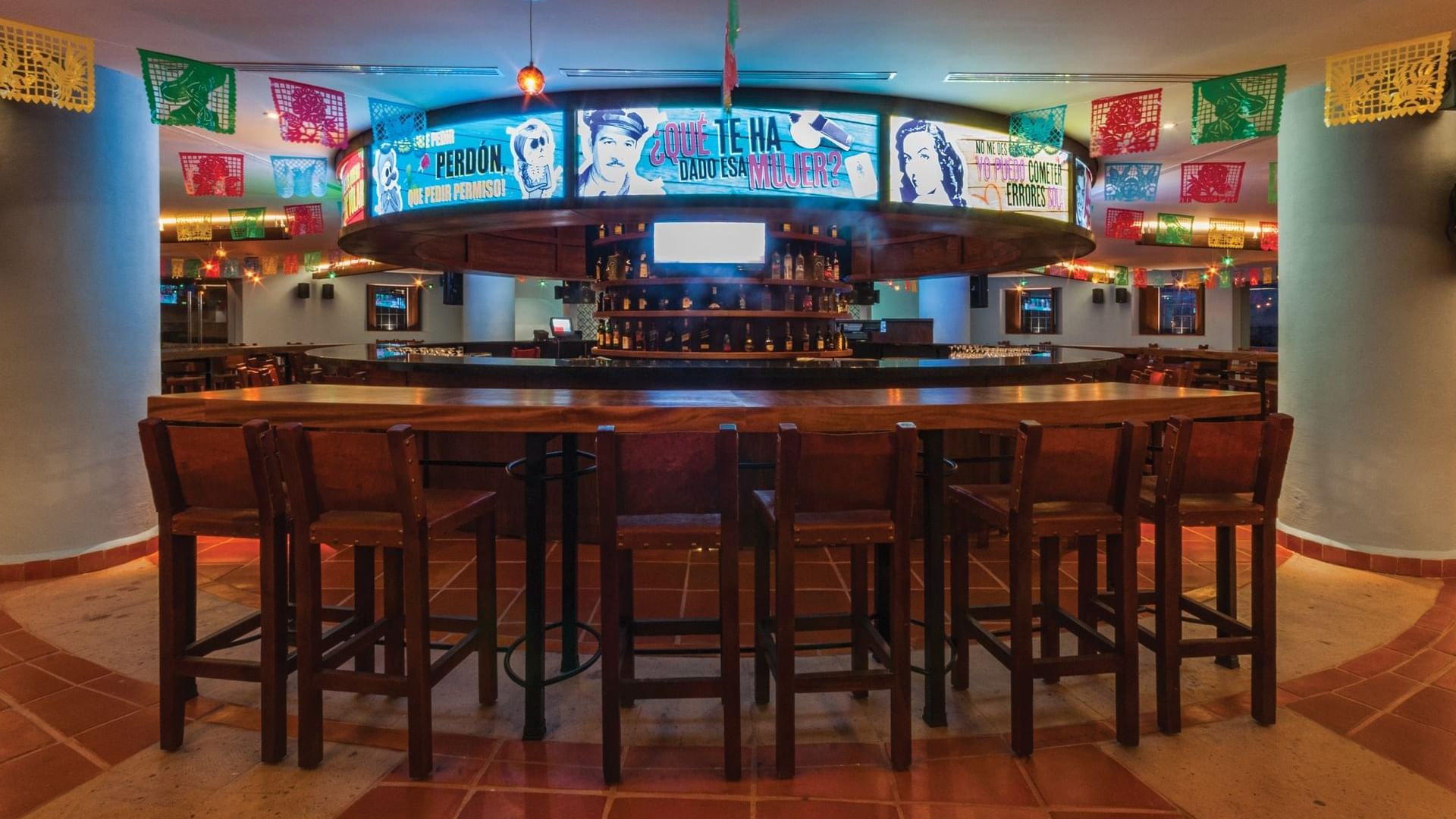 Bar counter in Mexakalli Cocina Tradicional at Mundo Imperial