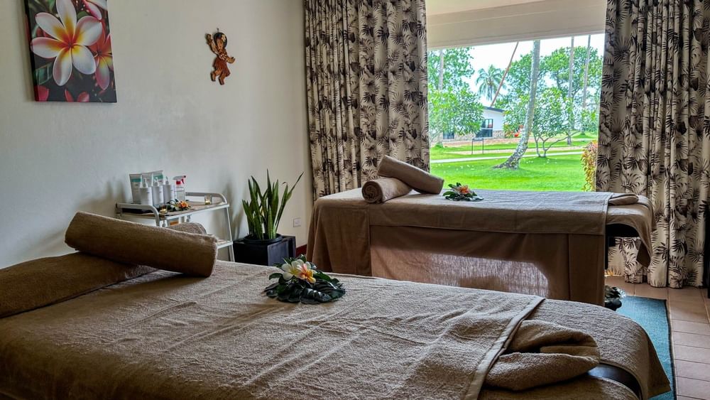 Two massage beds in The Joy Spa at The Naviti Resort in Korolevu.