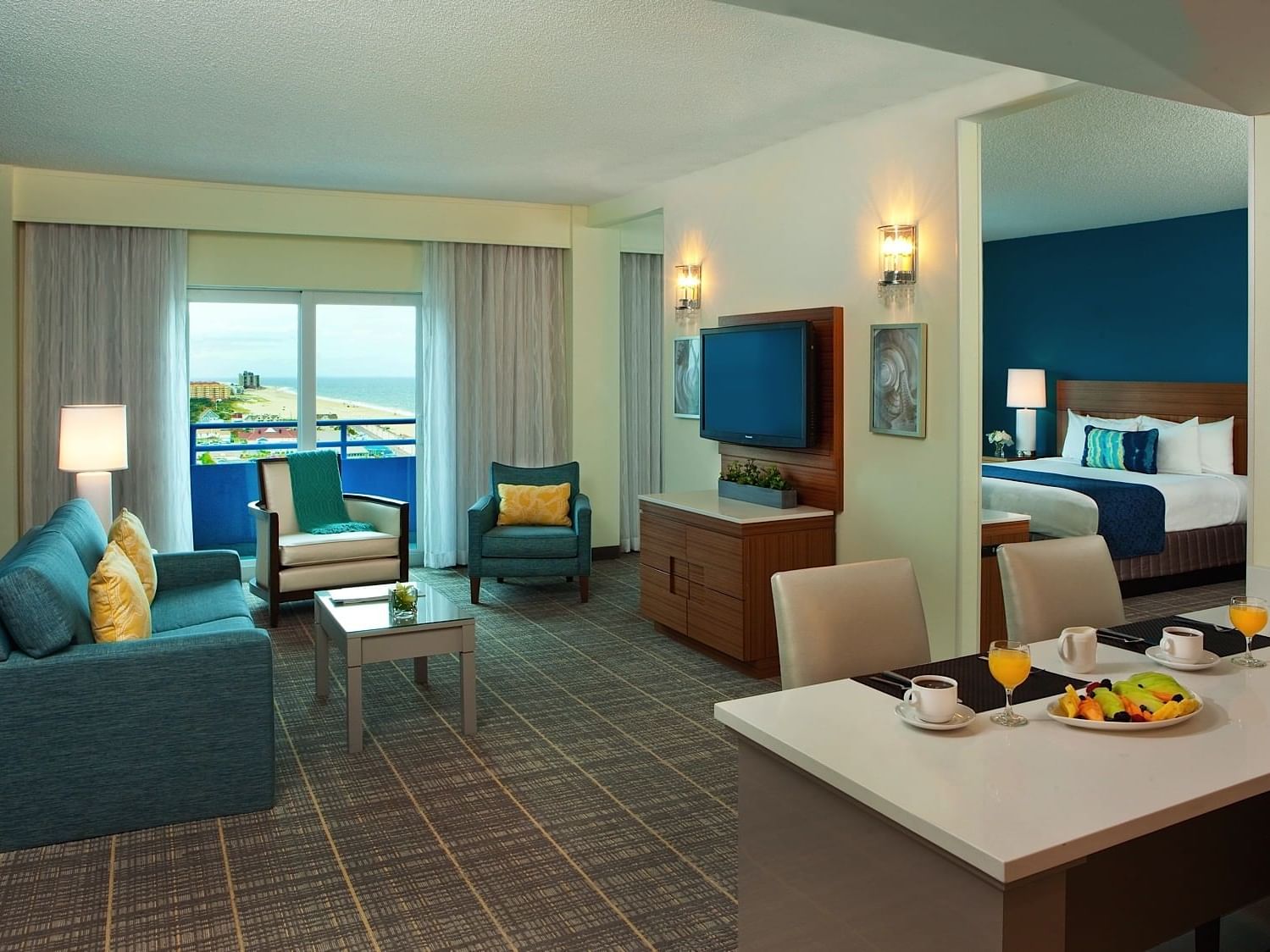 Living & dining area in Ocean Front King Suite at Ocean Place