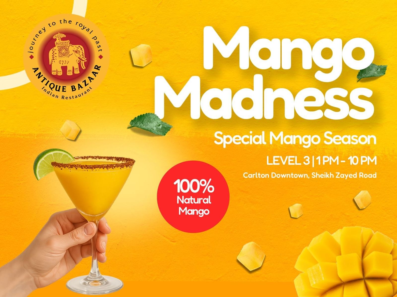 Mango desserts and drinks at Antique Bazaar, made with 100% natural mangoes.