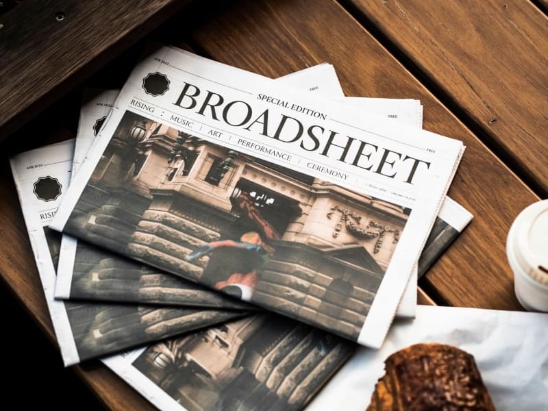 broadsheet newspaper stack