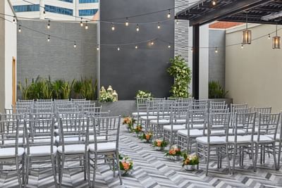 Chairs arranged for a wedding ceremony at Hotel Republic San Diego