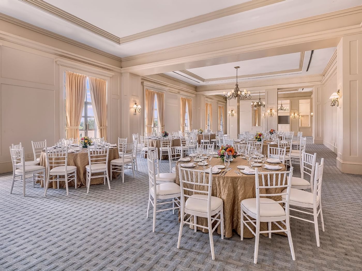 Banquet tables arranged in Izamal at Fiesta Americana Hotels