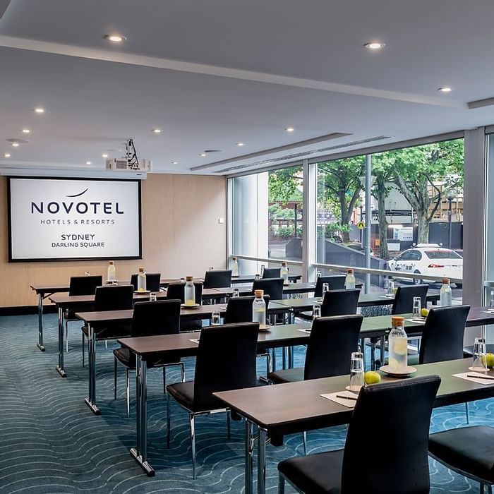 Classroom set-up in Little Pier Room at Novotel Darling Square
