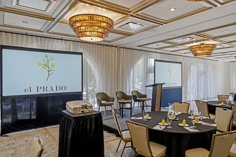 corporate meeting room set up at el PRADO