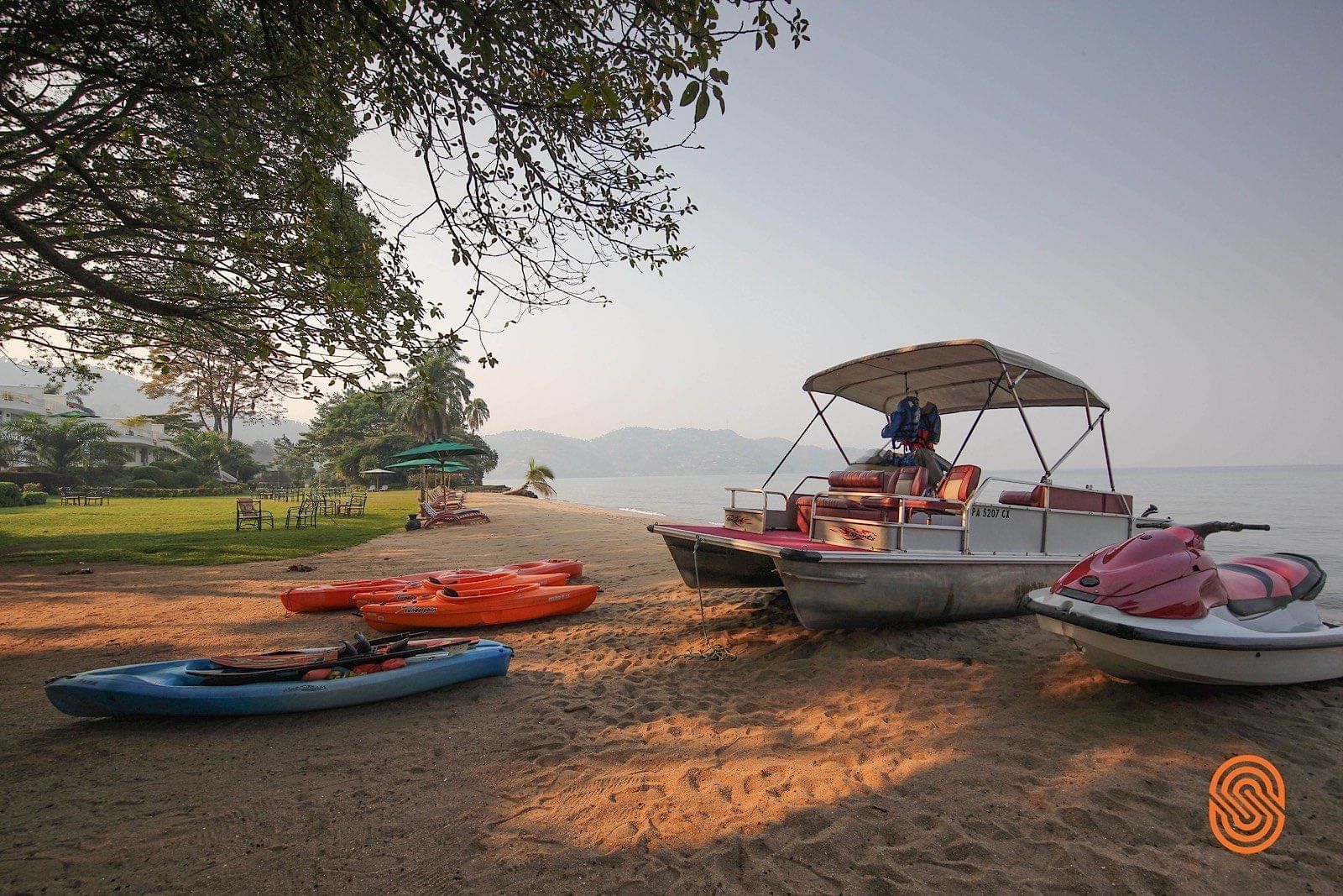 Boats used for Aquatic sports at Lake Kivu Serena Hotel