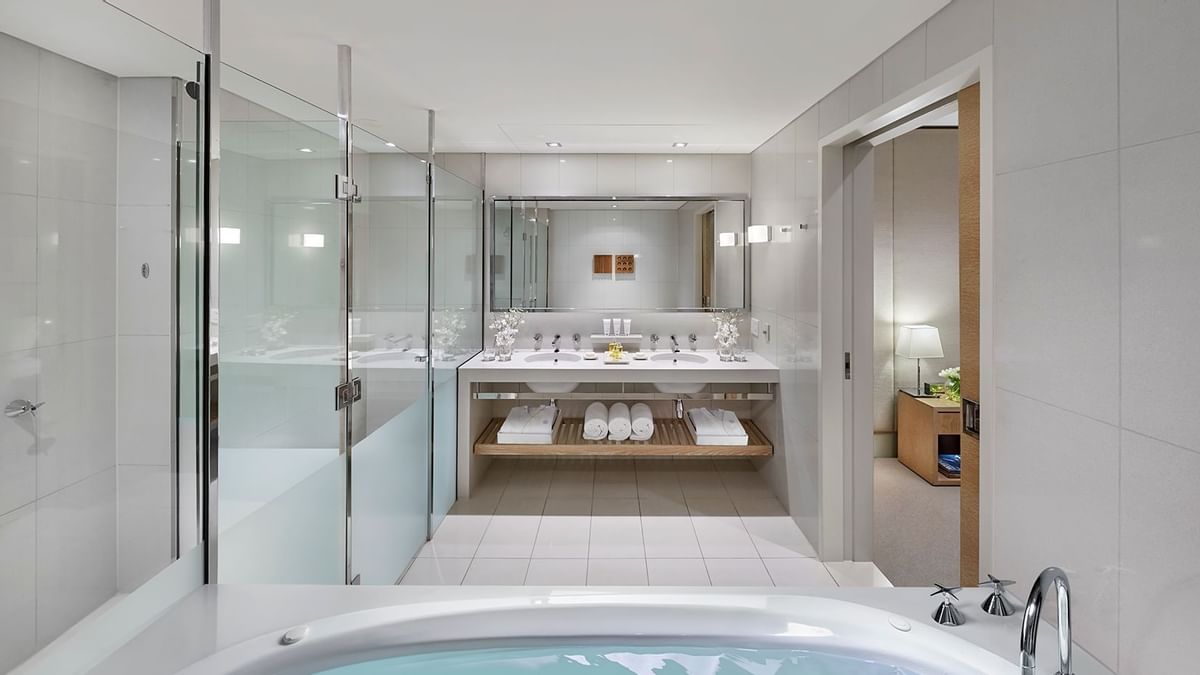 Bathroom vanity area in Suite Room at Crown Hotel Melbourne
