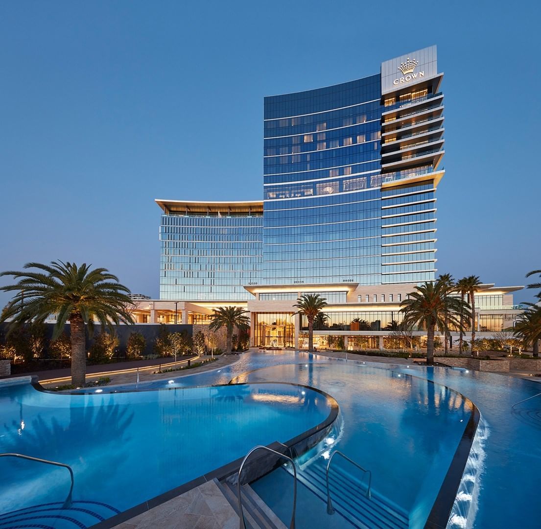 An Exterior view of the hotel and pool at Crown Hotel Perth