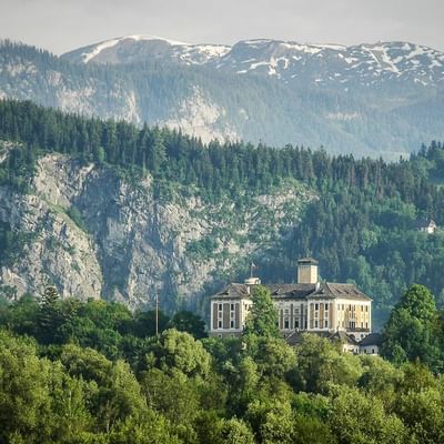 Distant view of Trautenfels Castle neat Falkensteiner Hotels