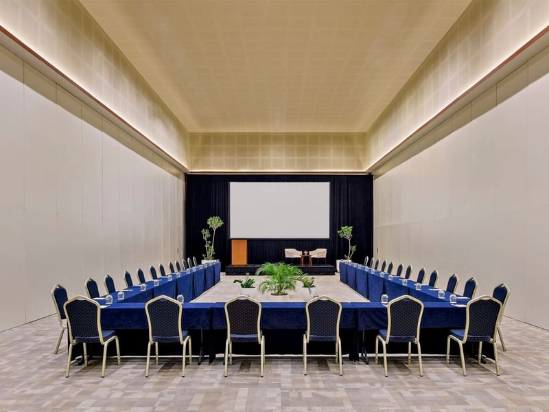 U-shape meeting room set-up with carpeted floors at Live Aqua Punta Cana