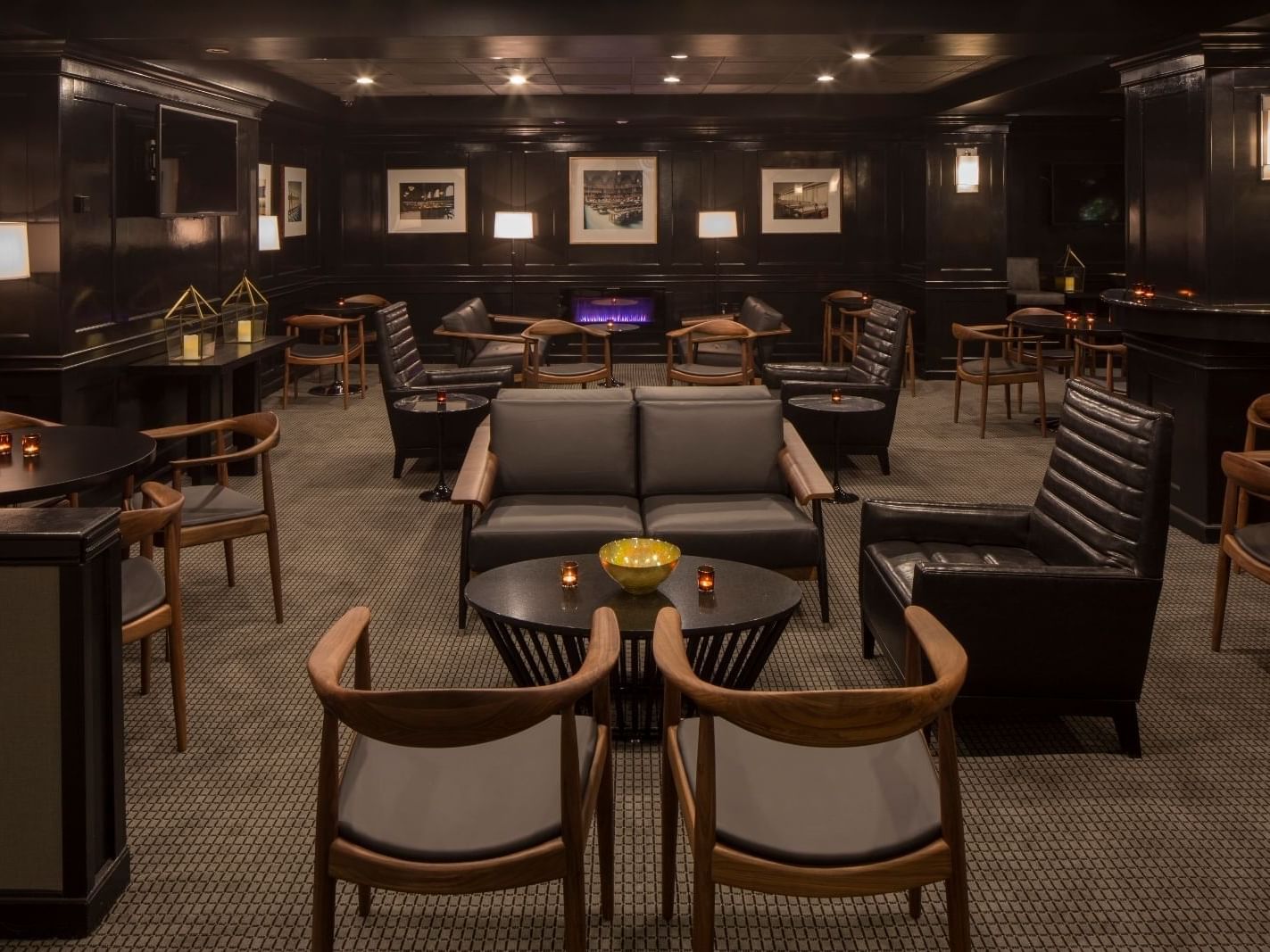 comfy chairs and tables in hotel bar
