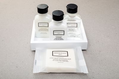 Close-up of body care pack used at River Street Inn