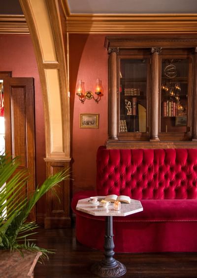 Close-up of a classic booth in a bar at The Inn at Saratoga