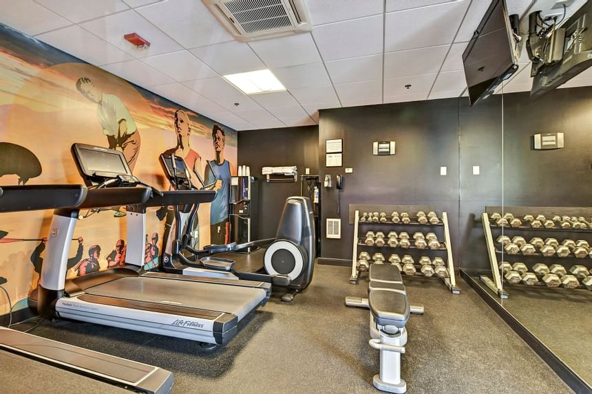 Gym area with equipment at Hotel 43