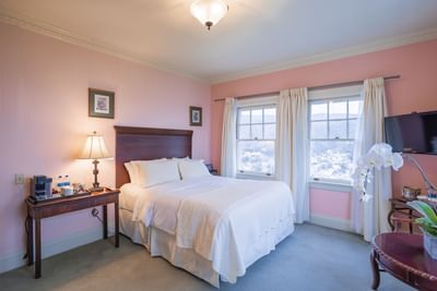 Work desk by the king bed in Bethany Glen Room, one of the hotel rooms Catalina Island at Mt Ada