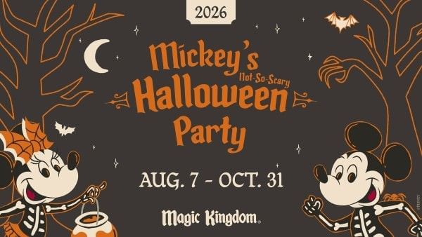 The promotional graphic for Mickey's Not So Scary Halloween Party in 2026.