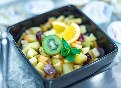 Close-up of served fruit salad for breakfast at Hotel Sternen