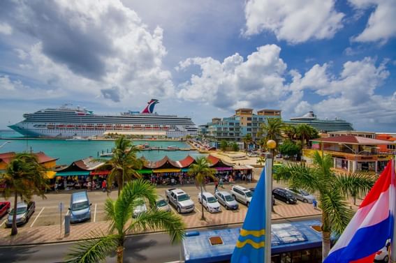 Aerial view of Oranjestad City near Amsterdam Manor Resort