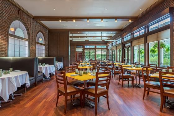 Dining tables arranged in a restaurant at The Exeter Inn