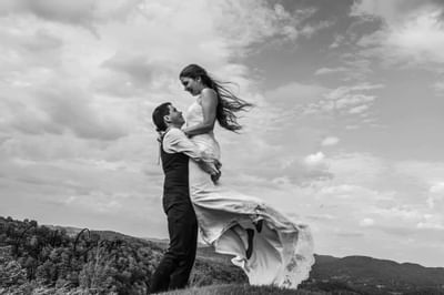 A Groom picking up Bride near Hotel Mont Gabriel Resort & Spa