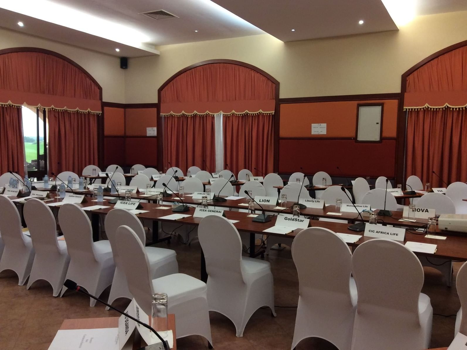Table setup in Buvuma Hall 2 at Lake Victoria Serena Resort