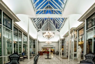 Interior view of the lobby with skylights at Horton Grand Hotel